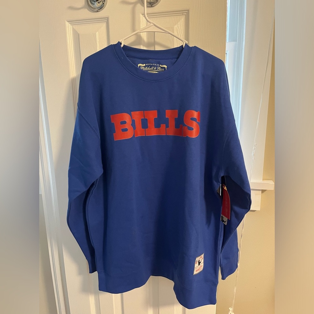Mitchell & Ness Royal Blue Sweatshirt with Bold Red 'BILLS' Print
